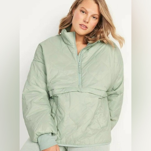 ❤️MAKE OFFER❤️ Old Navy Active green packable quilted half zip pullover PLUS XXL - Picture 1 of 9